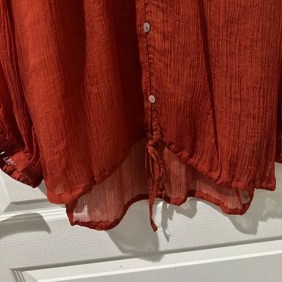 Anthropologie Kimchi Blue Red Rust Semisheer Gauze Top - Picture 5 of 9